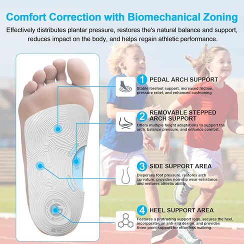 Guamar Removable Arch Support Inserts for Kids: 3 Height Adjustable Orthotic Insoles for Flat Feet Overpronation High Arch Supination Pain Relief Supports Alignment Posture in Children 3/4 in Saudi Arabia