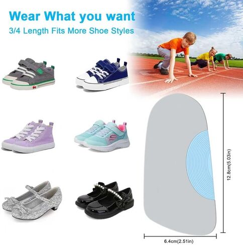 Guamar Removable Arch Support Inserts for Kids: 3 Height Adjustable Orthotic Insoles for Flat Feet Overpronation High Arch Supination Pain Relief Supports Alignment Posture in Children 3/4 in Saudi Arabia