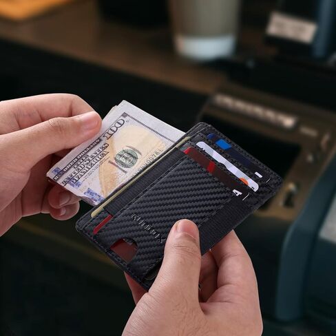 محفظة RUNBOX رفيعة الحد الأدنى 8-12 بطاقة جيب أمامي RFID حجب جلدية صغيرة رقيقة حامل بطاقة محافظ للرجال والنساء هدايا له in Kuwait