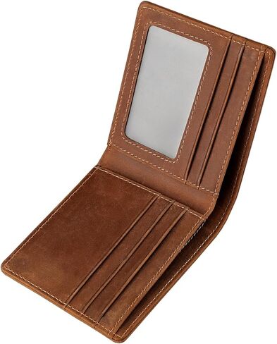 Men's Slim Bifold Wallet with RFID Blocking | Genuine Leather | Compact 4.3" x 3.5" Design | 6 Card Slots, 2 Cash Pockets & ID Window | Horizontal Front/Back Pocket Wallet with Gift Box (Brown) in Saudi Arabia