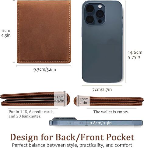 Men's Slim Bifold Wallet with RFID Blocking | Genuine Leather | Compact 4.3" x 3.5" Design | 6 Card Slots, 2 Cash Pockets & ID Window | Horizontal Front/Back Pocket Wallet with Gift Box (Brown) in Saudi Arabia