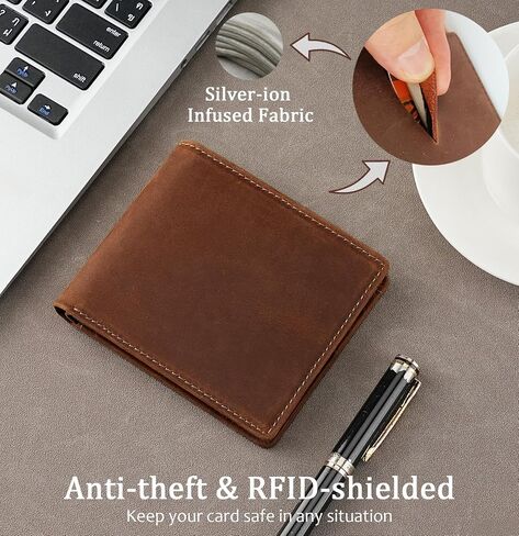 Men's Slim Bifold Wallet with RFID Blocking | Genuine Leather | Compact 4.3" x 3.5" Design | 6 Card Slots, 2 Cash Pockets & ID Window | Horizontal Front/Back Pocket Wallet with Gift Box (Brown) in Saudi Arabia