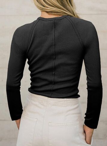 Sidefeel قمصان طويلة الأكمام للنساء 2026 ملابس الربيع Crewneck مضلع متماسكة سليم جاهزة الخروج بلايز عادية الأساسية تيز in Kuwait