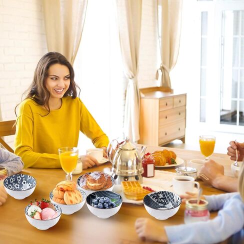 مجموعة أوعية أرز سيراميك مكونة من 6 أوعية على الطراز الياباني مقاس 4.5 بوصة، أوعية حبوب باللونين الأزرق والأبيض لشوربة الحلوى والوجبات الخفيفة والفواكه السالسا والآيس كريم in Kuwait