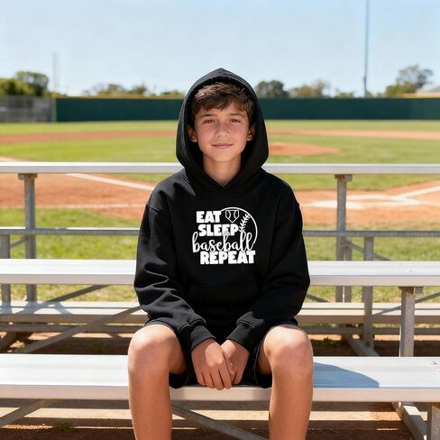 Studio 9Thirty3 Youth Baseball Hoodie – Eat Sleep Baseball Repeat Sweatshirt, Kids Game Day Hoodie for Boys in Saudi Arabia