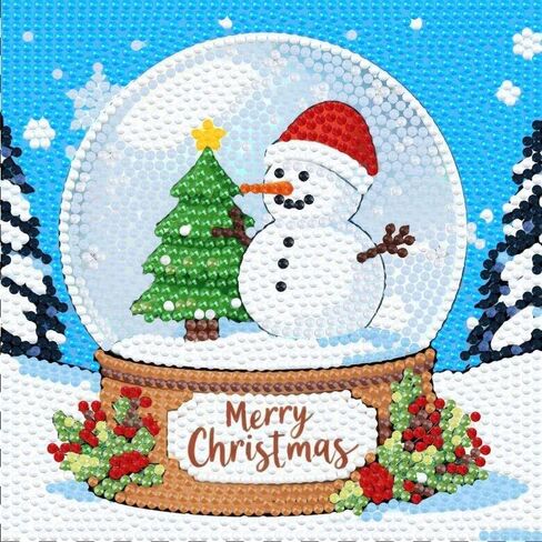 7 * 7 Inch 5D Cartoon Wall Art Paintings Cute Snowman Crystal Ball DIY Diamond Arts Paintings Kits for Adults in Saudi Arabia