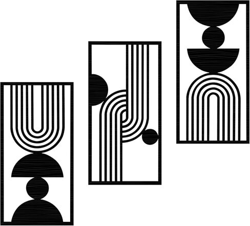GURPUSK Black Abstract Wall Art Set of 3 - Geometric Wall Decor for Bathroom & Living Room in Saudi Arabia