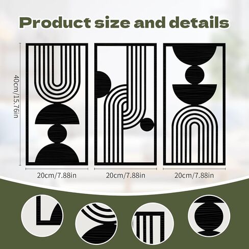 GURPUSK Black Abstract Wall Art Set of 3 - Geometric Wall Decor for Bathroom & Living Room in Saudi Arabia