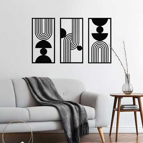 GURPUSK Black Abstract Wall Art Set of 3 - Geometric Wall Decor for Bathroom & Living Room in Saudi Arabia