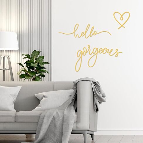 Josojoou Hello Gorgeous Heart Sign Wall Decor Modern Minimalist Hello Gorgeous Metal Wall Art Decor for Home Bathroom Living Room Bedroom Office Hotel Walls Decoration(Gold) in Saudi Arabia