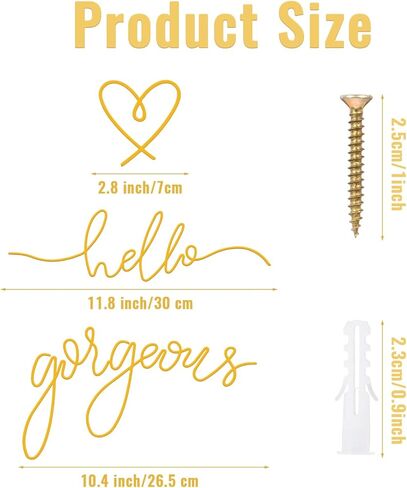 Josojoou Hello Gorgeous Heart Sign Wall Decor Modern Minimalist Hello Gorgeous Metal Wall Art Decor for Home Bathroom Living Room Bedroom Office Hotel Walls Decoration(Gold) in Saudi Arabia