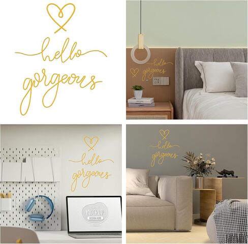 Josojoou Hello Gorgeous Heart Sign Wall Decor Modern Minimalist Hello Gorgeous Metal Wall Art Decor for Home Bathroom Living Room Bedroom Office Hotel Walls Decoration(Gold) in Saudi Arabia