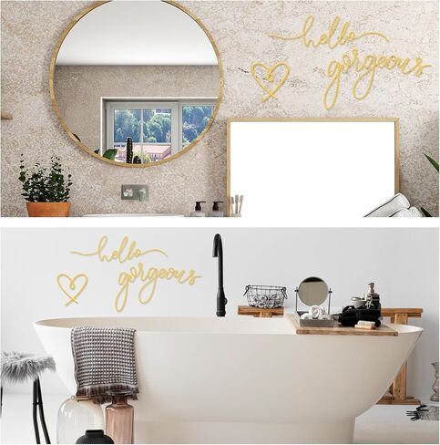 Josojoou Hello Gorgeous Heart Sign Wall Decor Modern Minimalist Hello Gorgeous Metal Wall Art Decor for Home Bathroom Living Room Bedroom Office Hotel Walls Decoration(Gold) in Saudi Arabia