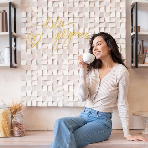 Josojoou Hello Gorgeous Heart Sign Wall Decor Modern Minimalist Hello Gorgeous Metal Wall Art Decor for Home Bathroom Living Room Bedroom Office Hotel Walls Decoration(Gold) in Saudi Arabia