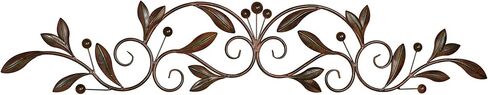 Catalonia Olive Metal Wall Art Topper | Large, Wide Handcrafted Design | Handpainted Brown Earth Tones | Openwork Scrolls with Olive Leaves | Hang Alone or Above A Wide Doorway, Window, or Artwork in Kuwait