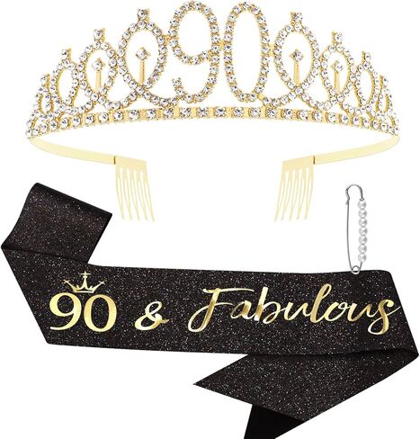 Canitor Birthday Decorations Gifts For Women Black Gold Birthday Crown Tiara Sash Set Birthday Party Favors in Saudi Arabia