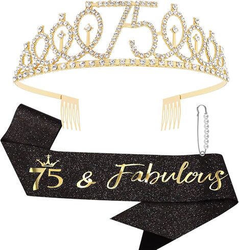Canitor Birthday Decorations Gifts For Women Black Gold Birthday Crown Tiara Sash Set Birthday Party Favors in Saudi Arabia