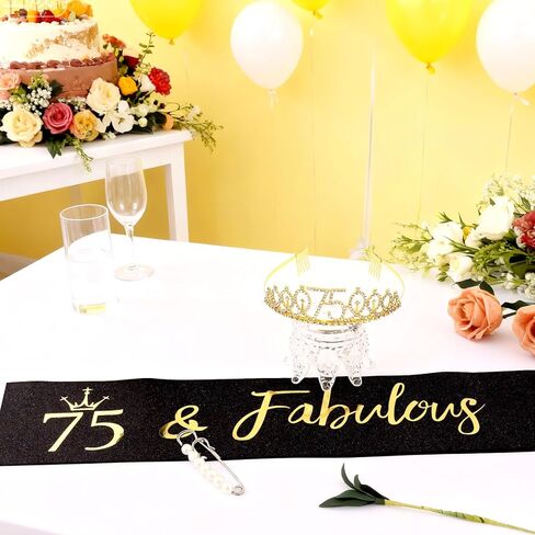 Canitor Birthday Decorations Gifts For Women Black Gold Birthday Crown Tiara Sash Set Birthday Party Favors in Saudi Arabia