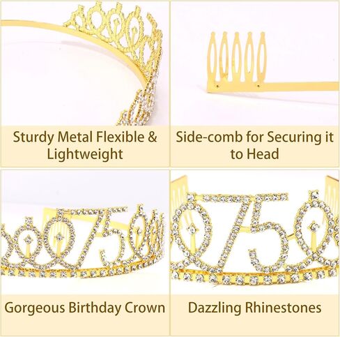 Canitor Birthday Decorations Gifts For Women Black Gold Birthday Crown Tiara Sash Set Birthday Party Favors in Saudi Arabia