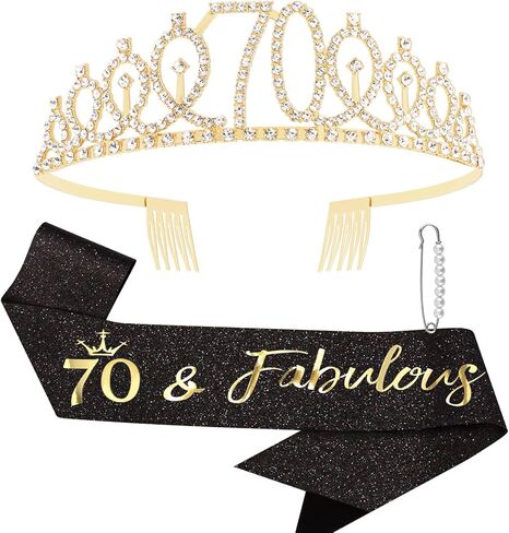 Canitor Birthday Decorations Gifts For Women Black Gold Birthday Crown Tiara Sash Set Birthday Party Favors in Saudi Arabia