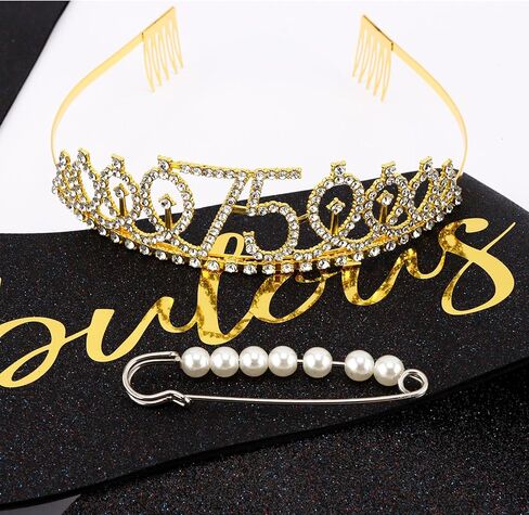 Canitor Birthday Decorations Gifts For Women Black Gold Birthday Crown Tiara Sash Set Birthday Party Favors in Saudi Arabia