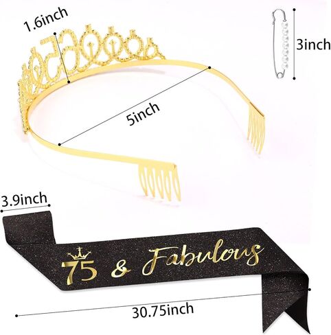 Canitor Birthday Decorations Gifts For Women Black Gold Birthday Crown Tiara Sash Set Birthday Party Favors in Saudi Arabia