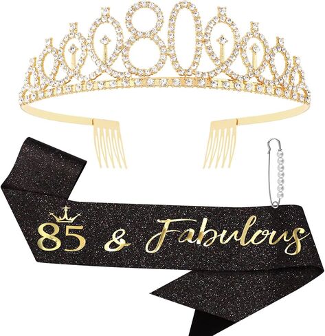 Canitor Birthday Decorations Gifts For Women Black Gold Birthday Crown Tiara Sash Set Birthday Party Favors in Saudi Arabia