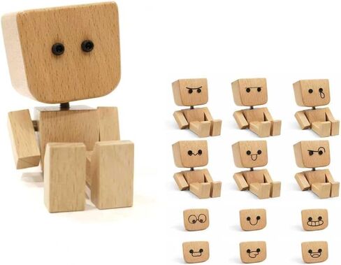 Shaking Wooden Man Figurine,Wooden Figure with Spring Legs, Shaking feet Wooden Doll, Funny Desktop Decor with 12 PCS Expressions, Wood Car Dashboard Decorations(Beech Wood) in Saudi Arabia