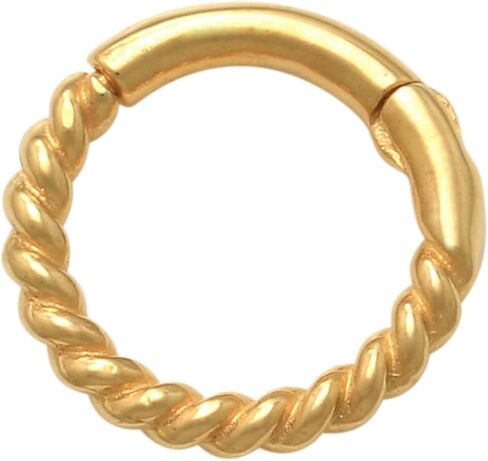 طوق حبل ملتوي من الذهب الصلب الحقيقي عيار 14 قيراط من ANYGOLDS - حلقة أنف نقر مقاس 16 للحاجز والغضروف والشفاه والدايث والحلزون والزنمة والمحار والرخ - تصميم بسيط مثالي - يُباع كقطعة واحدة in Saudi Arabia