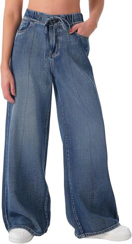 roswear Womens Jeans Non-Stretch Sweatpants Loose Fit Pull On Elastic Waist Front Seam Pants in Saudi Arabia