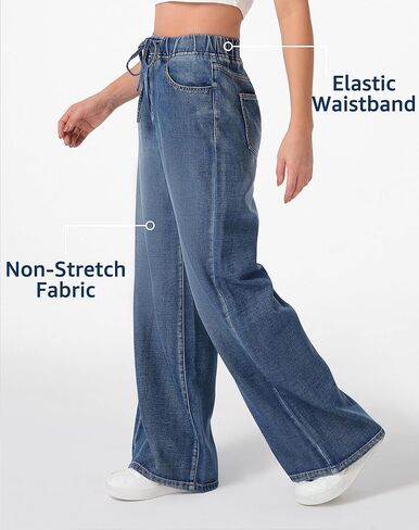 roswear Womens Jeans Non-Stretch Sweatpants Loose Fit Pull On Elastic Waist Front Seam Pants in Saudi Arabia