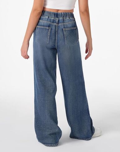 roswear Womens Jeans Non-Stretch Sweatpants Loose Fit Pull On Elastic Waist Front Seam Pants in Saudi Arabia