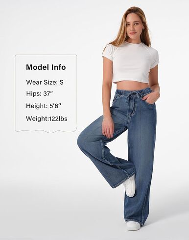 roswear Womens Jeans Non-Stretch Sweatpants Loose Fit Pull On Elastic Waist Front Seam Pants in Saudi Arabia