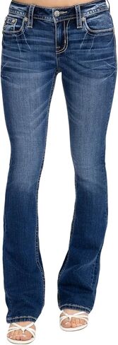 Miss Me Women's Flame Cross and Heart Embellished Pockets Mid-Rise Bootcut Jeans in Kuwait