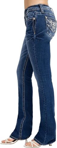 Miss Me Women's Flame Cross and Heart Embellished Pockets Mid-Rise Bootcut Jeans in Kuwait