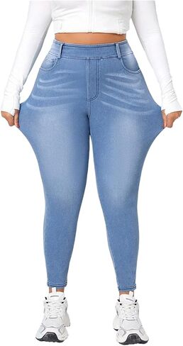 SOLY HUX Women's Plus Size Skinny Jeans High Waisted Stretchy Butt Lifting Leggings Denim Pants with Pocket in Saudi Arabia