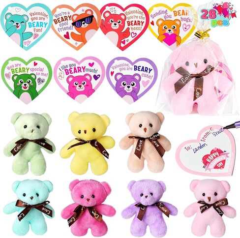 JOYIN 28 Pack Valentine's Day Mini Plush Animals Toys with Gift Cards, Mini Animals Keychains for Valentines Party Favor, School Exchange Prize and Valentine's Classroom Gift Exchange in Saudi Arabia