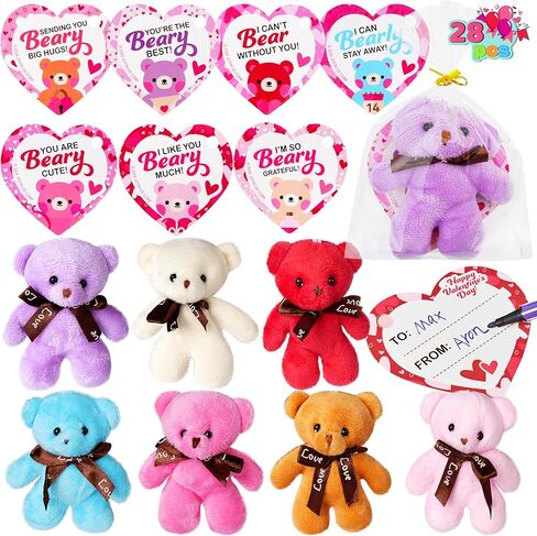 JOYIN 28 Pack Valentine's Day Mini Plush Animals Toys with Gift Cards, Mini Animals Keychains for Valentines Party Favor, School Exchange Prize and Valentine's Classroom Gift Exchange in Saudi Arabia
