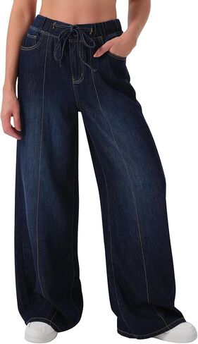 roswear Womens Jeans Non-Stretch Sweatpants Loose Fit Pull On Elastic Waist Front Seam Pants in Saudi Arabia