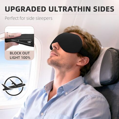 Sleep Mask for Side Sleeper,Eye mask for Sleeping Women Men，Complete Light Blocking 3D Sleeping，Soft Breathable Sleep Eye Mask with Adjustable Elastic Strap for Flight Nap (BIACK) in Saudi Arabia