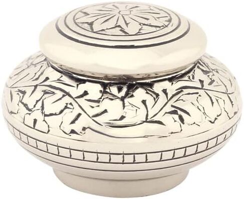 Leaves of Silver Round Keepsake Cremation Urn for Ashes, Brass, Silver Urn, Keepsake Sized Cremation Urn, 2 Inches High in Saudi Arabia
