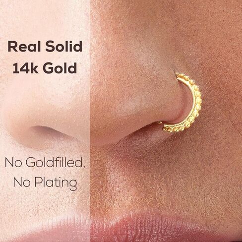 14k Gold Nose Ring – 22g 20g 18g Nose Hoop – Indian Nose Ring Jewelry – Tribal Inspired Gold Hoop – Bridal Wedding Nose Jewelry in Saudi Arabia