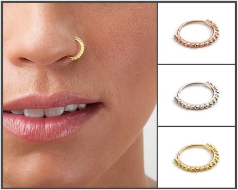 14k Gold Nose Ring – 22g 20g 18g Nose Hoop – Indian Nose Ring Jewelry – Tribal Inspired Gold Hoop – Bridal Wedding Nose Jewelry in Saudi Arabia