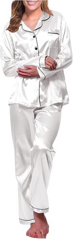 Womens Satin Pajama Set Long Sleeve Silk Pajamas Set Pjs 2 Piece Sleepwear Casual Button Down Lounge Sets With Pant in Saudi Arabia