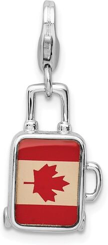 Sterling Silver Canadian Flag Suitcase Charm Pendant for Women with Red Maple Leaf Design, Travel Themed Canada Symbol Jewelry for Bracelet or Necklace, Patriotic Clip on Canada Souvenir Charm in Saudi Arabia