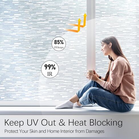 Window Privacy Film, Frosted Glass Window Film with Non-Adhesive UV Blocking Clings Removable Window Stickers Decorative Frosting Vinyl Film for Home Office 17.5 x 78.7 Inches in Saudi Arabia