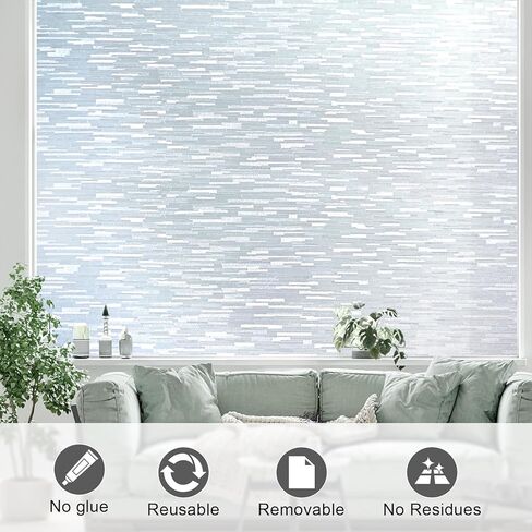 Window Privacy Film, Frosted Glass Window Film with Non-Adhesive UV Blocking Clings Removable Window Stickers Decorative Frosting Vinyl Film for Home Office 17.5 x 78.7 Inches in Saudi Arabia