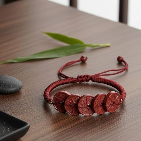 سوار فنغ شوي سينابار مع خمس عملات إمبراطور، تميمة سلسلة حمراء قابلة للتعديل للثروة والحظ السعيد، مجوهرات للرجال والنساء in Saudi Arabia