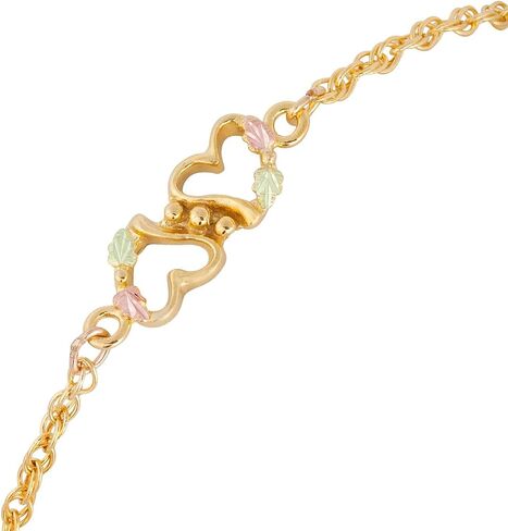 Dual Hearts Ankle Bracelet, 10k Yellow Gold, 12k Green and Rose Gold Black Hills Gold Motif 8.75 Inches in Saudi Arabia