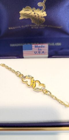Dual Hearts Ankle Bracelet, 10k Yellow Gold, 12k Green and Rose Gold Black Hills Gold Motif 8.75 Inches in Saudi Arabia